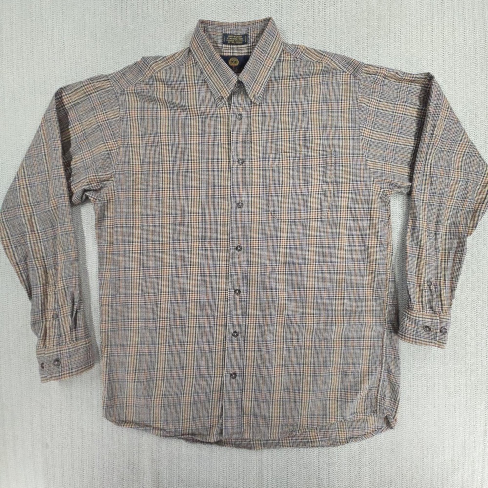 Viyella Shirt Mens Large Beige Plaid Flannel Long Sleeve Wool Blend Made Canada